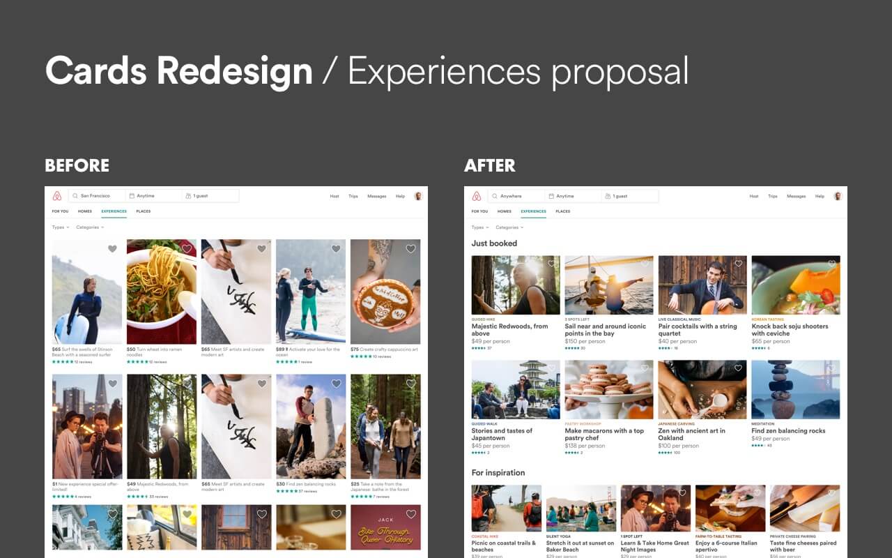 Experiences proposal before and after