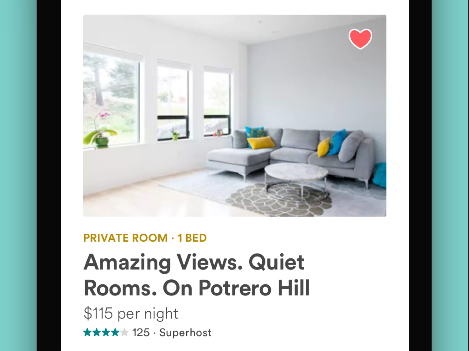 Airbnb listing card
