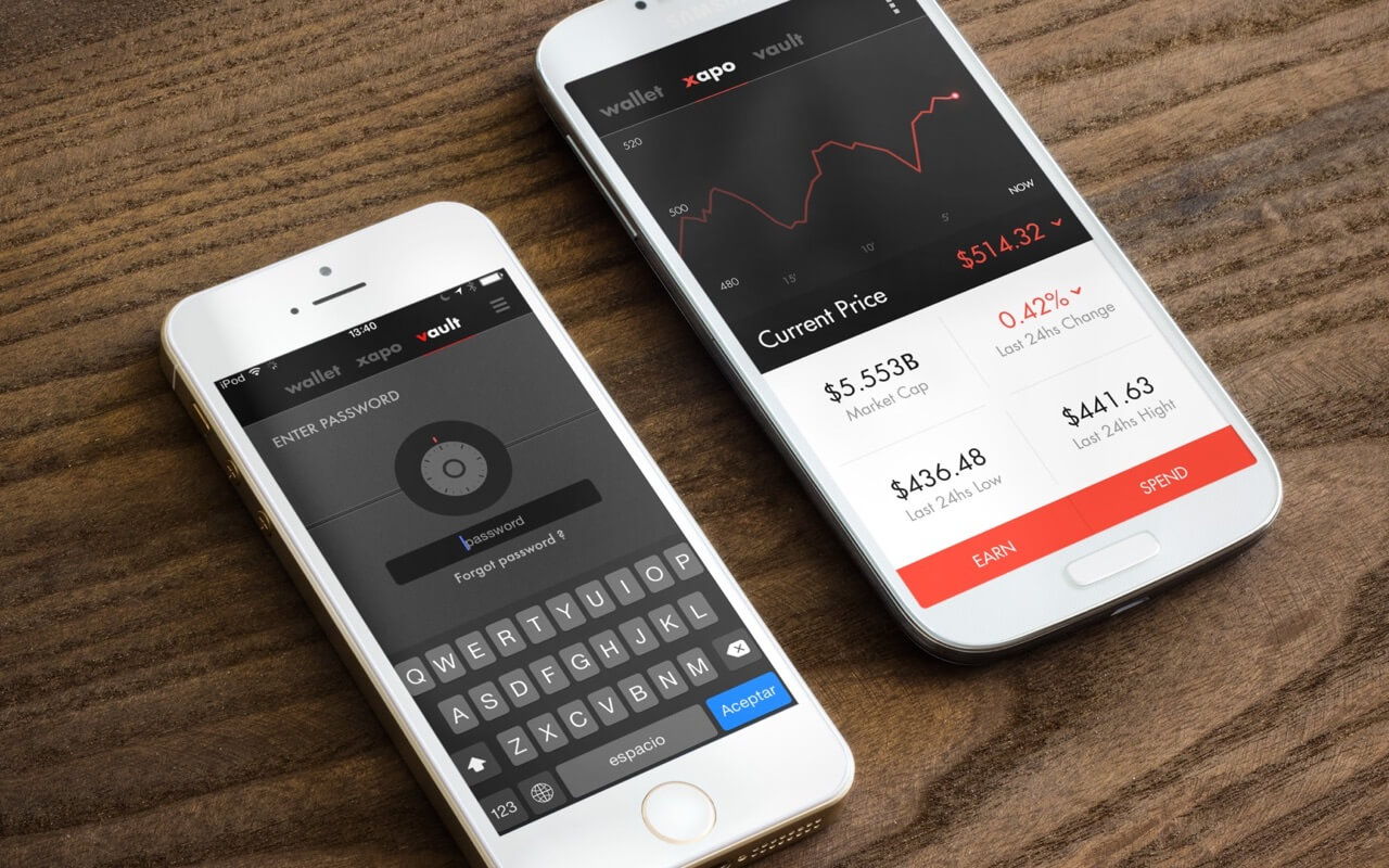 Xapo app — vault password and price chart